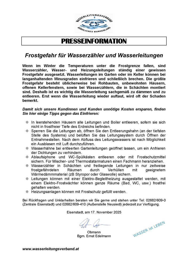 WLV Information - Schutz vor Frost